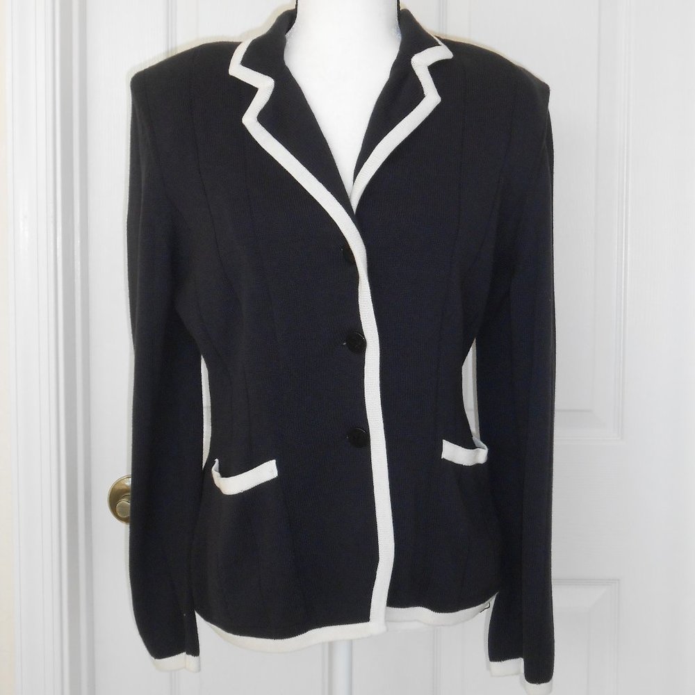 Les Copains Blazer 8 44 IT DK Blue White Knit Jacket Cardigan New